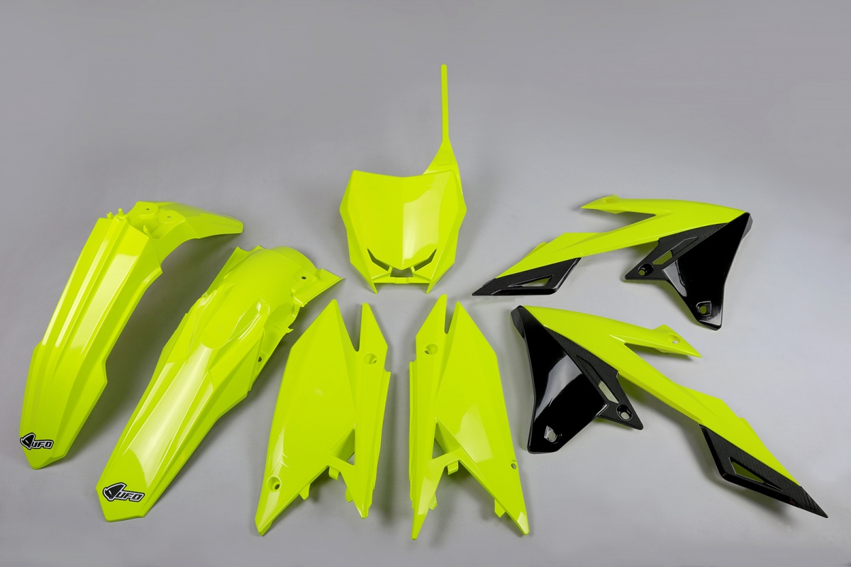 Plastic Kit neon yellow for Suzuki RMZ 250 (2019-25) - RMZ 450 (2018-25) - REPLICA PLASTICS - SUKIT418-DFLU - Ufo Plast